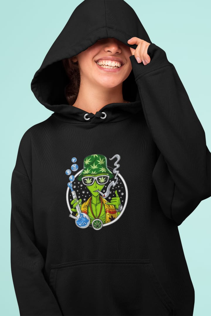 Alien with bong | Premium Unisex Winter Hoodie