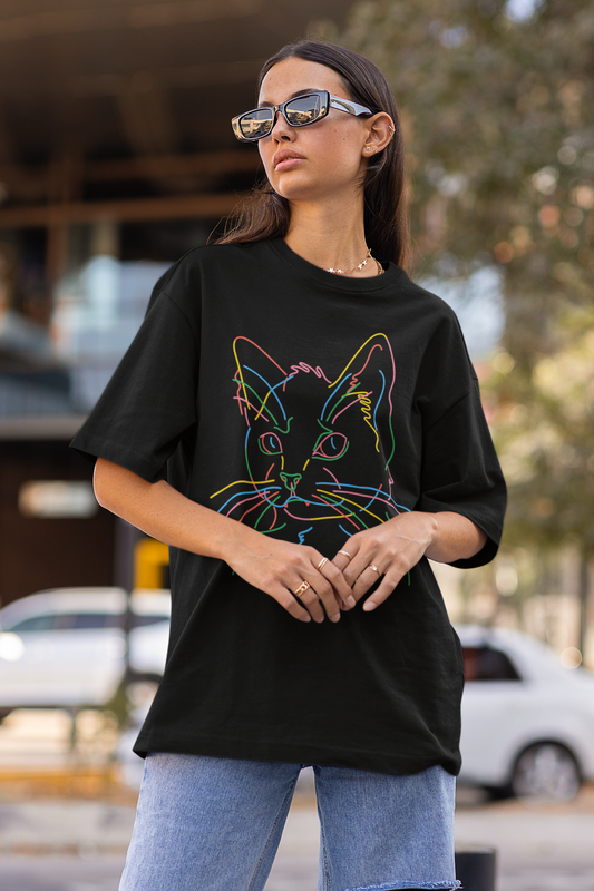 Colourful cat | Premium Oversized Half Sleeve Unisex T-Shirt