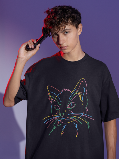 Colourful cat | Premium Oversized Half Sleeve Unisex T-Shirt